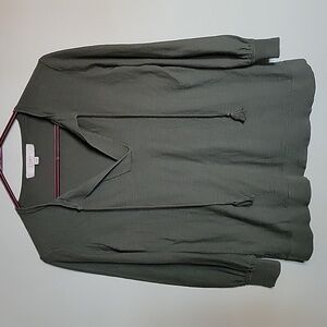 Loft women's olive green tassle tunic long sleeve shirt size small